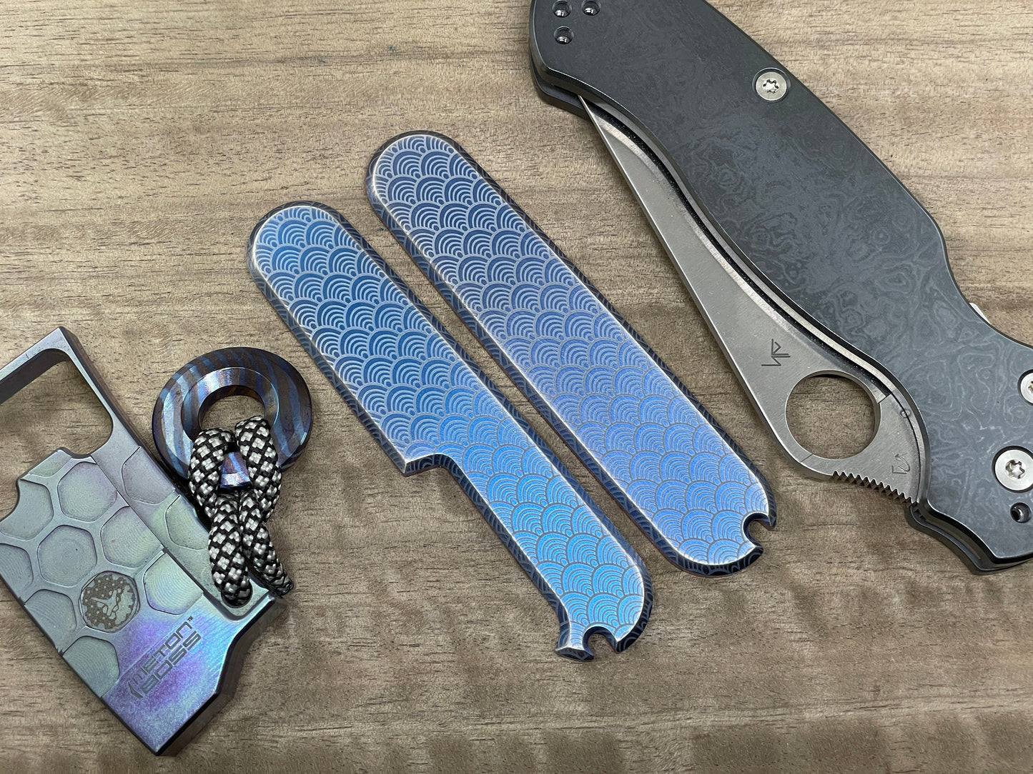 SEIGAIHA Blue ano Brushed 91mm Titanium Scales for Swiss Army SAK