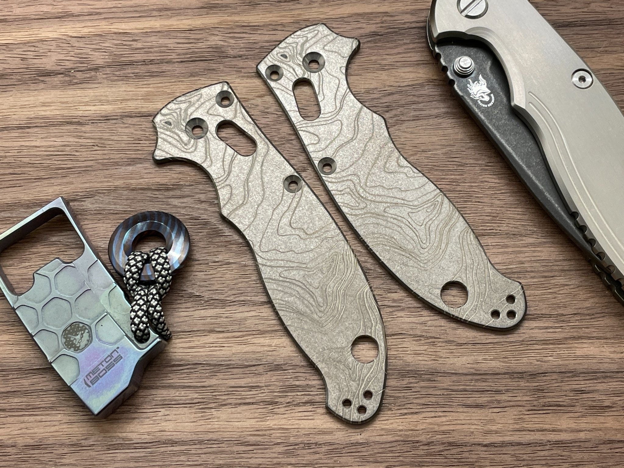 Battleworn TOPO engraved Copper Pocket knife scales for Spyderco MANIX 2 scales MultiTool MetonBoss Personalized gift newest Birthday Gift ideas