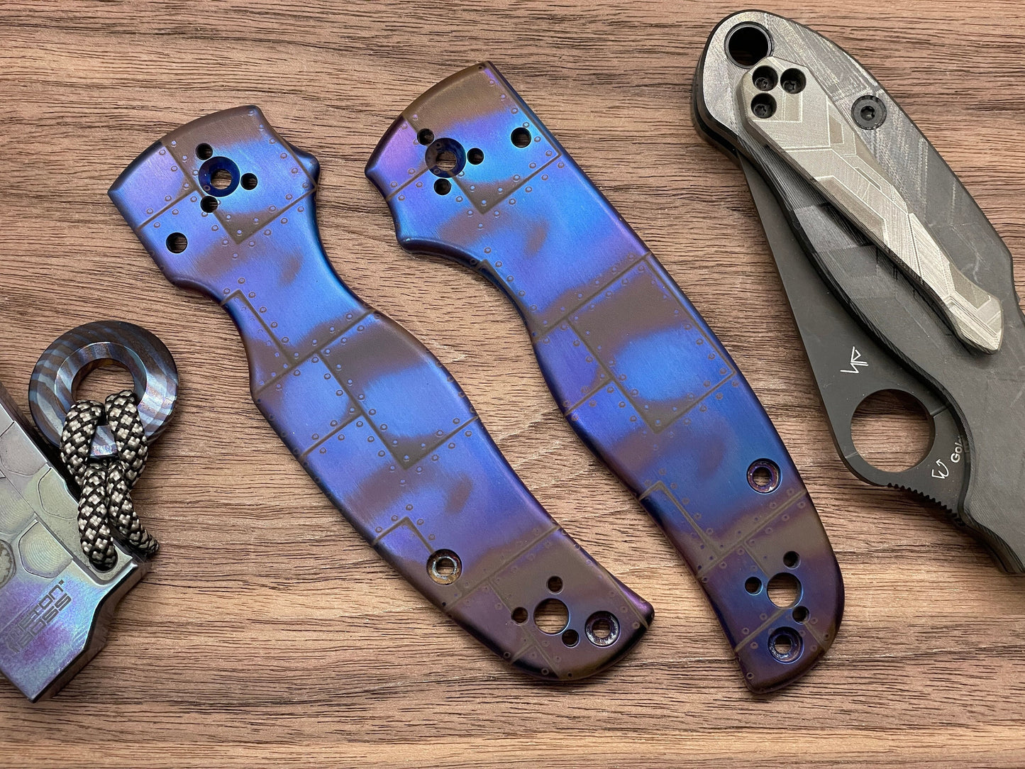 Flamed RIVETED AIRPLANE Titanium Scales for SHAMAN Spyderco