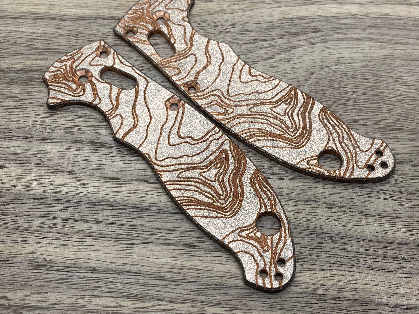 Battleworn TOPO engraved Copper scales for Spyderco MANIX 2