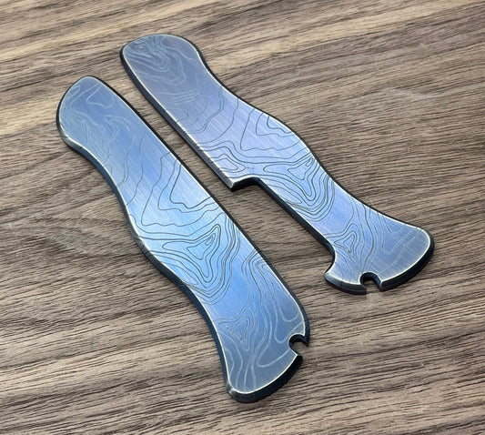 TOPO engraved Blue Ano Brushed Titanium Scales for Swiss Army SAK 111mm