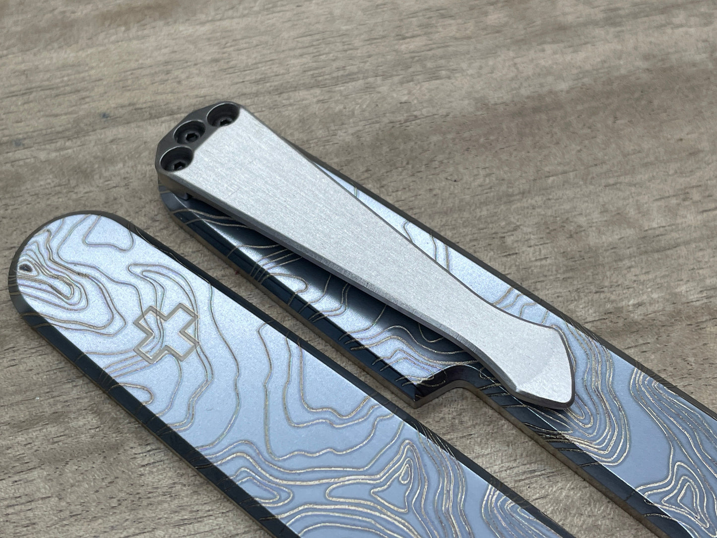 MetonBoss 58mm Titanium Swiss Army Knife Scales, Black Heat Anodized  Topographic Engraved, Knife Not Included - KnifeCenter