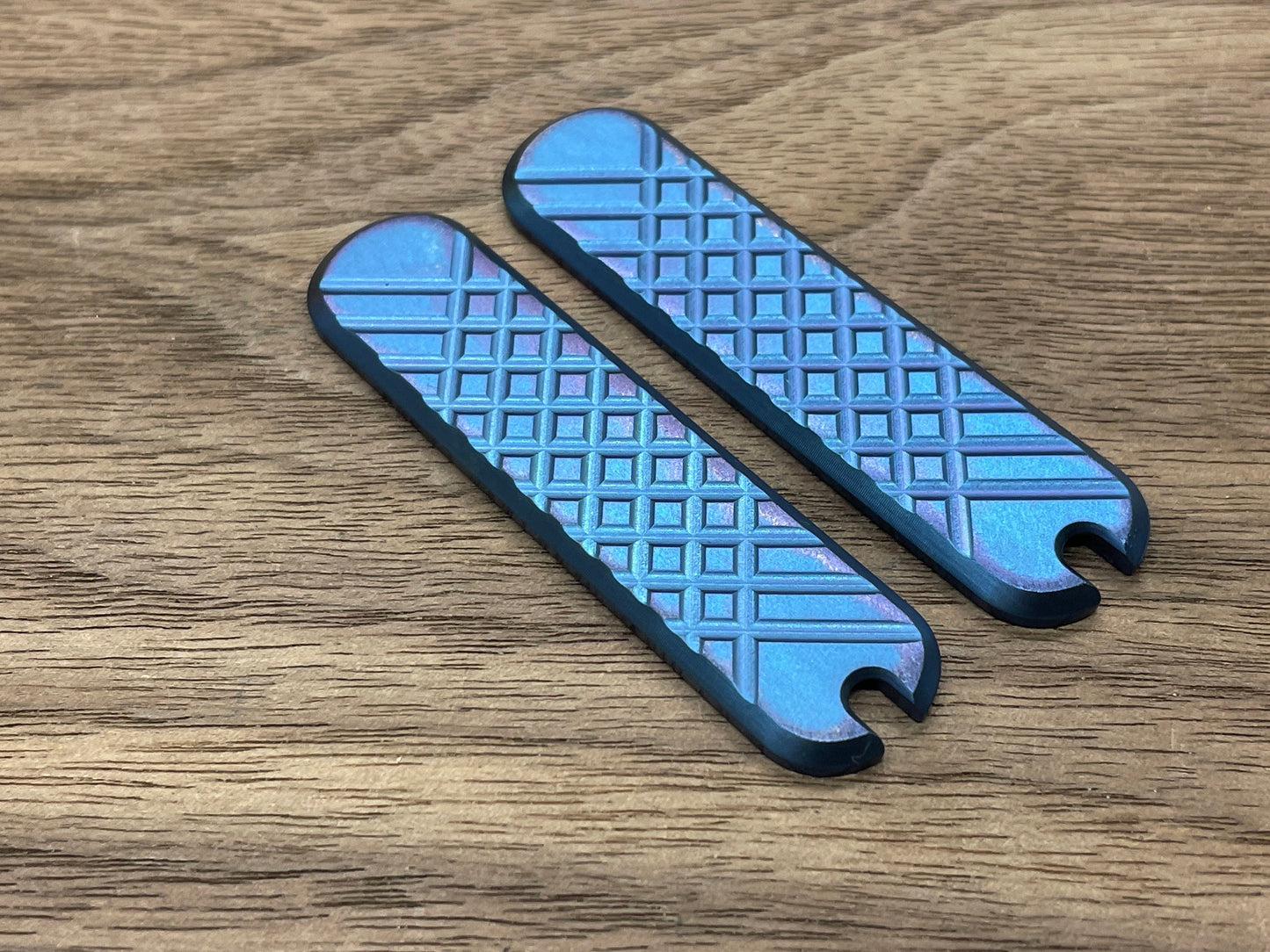 Blue anodized Deep Brushed FRAG milled 58mm Titanium Scales for Swiss Army SAK