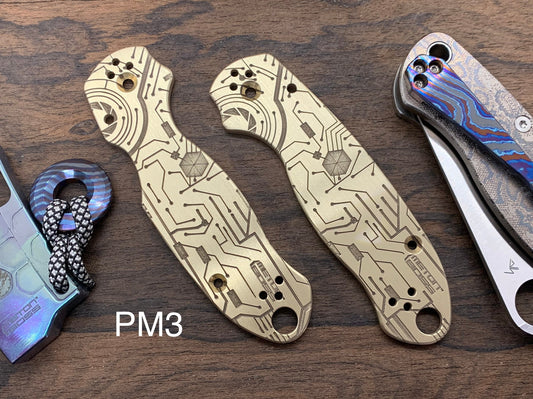 CIRCUIT BOARD engraved Brass Scales for Spyderco Para 3