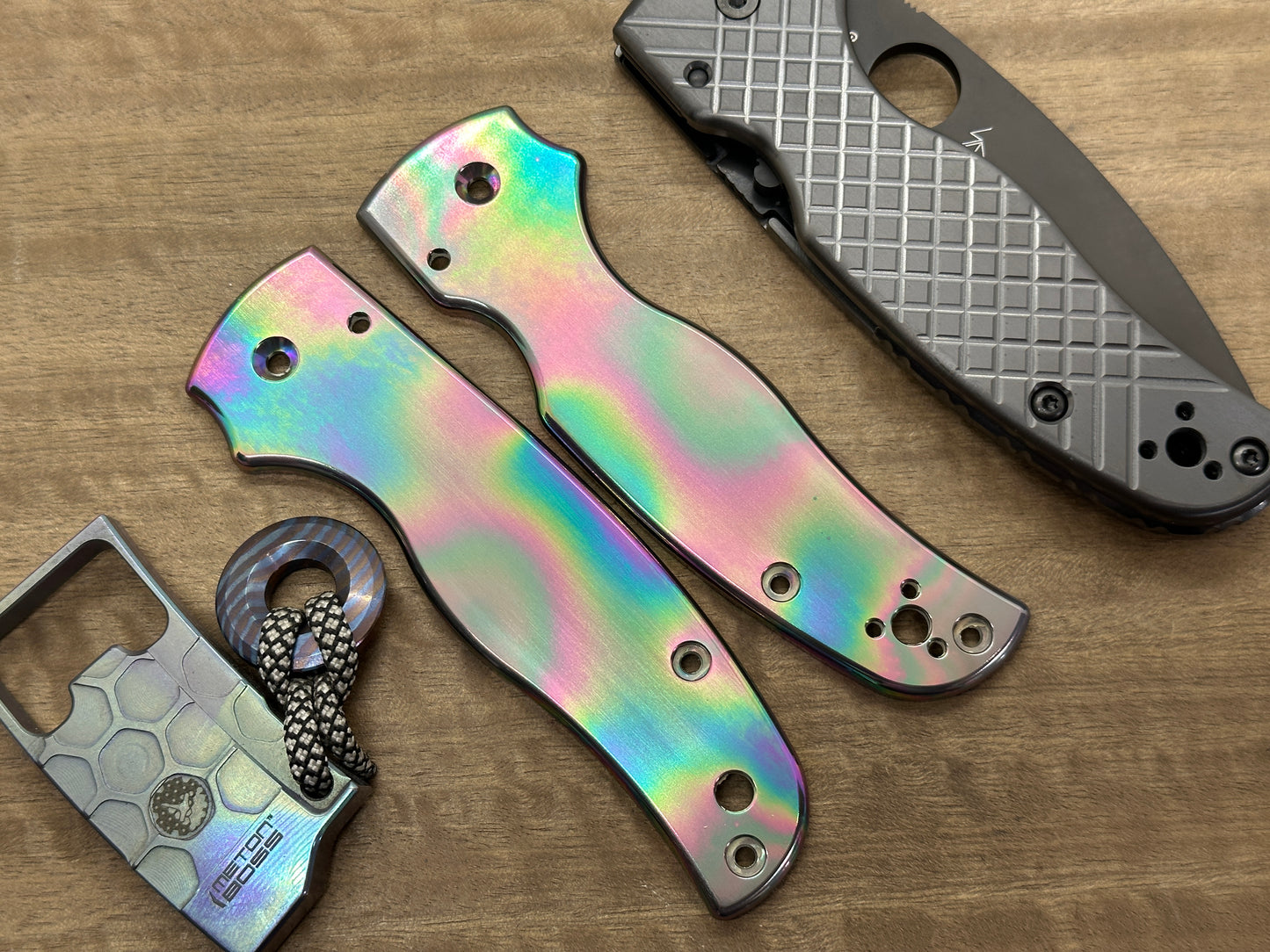 Oil Slick Polished Titanium Scales for SHAMAN Spyderco