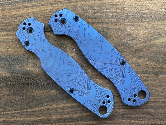 Blue anodized TOPO Engraved Titanium scales for Spyderco Paramilitary 2 PM2