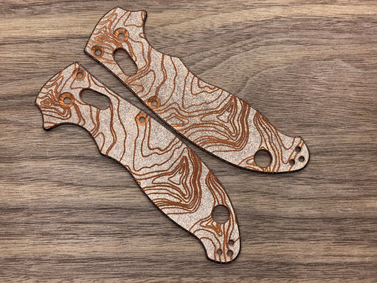 Battleworn TOPO engraved Copper scales for Spyderco MANIX 2