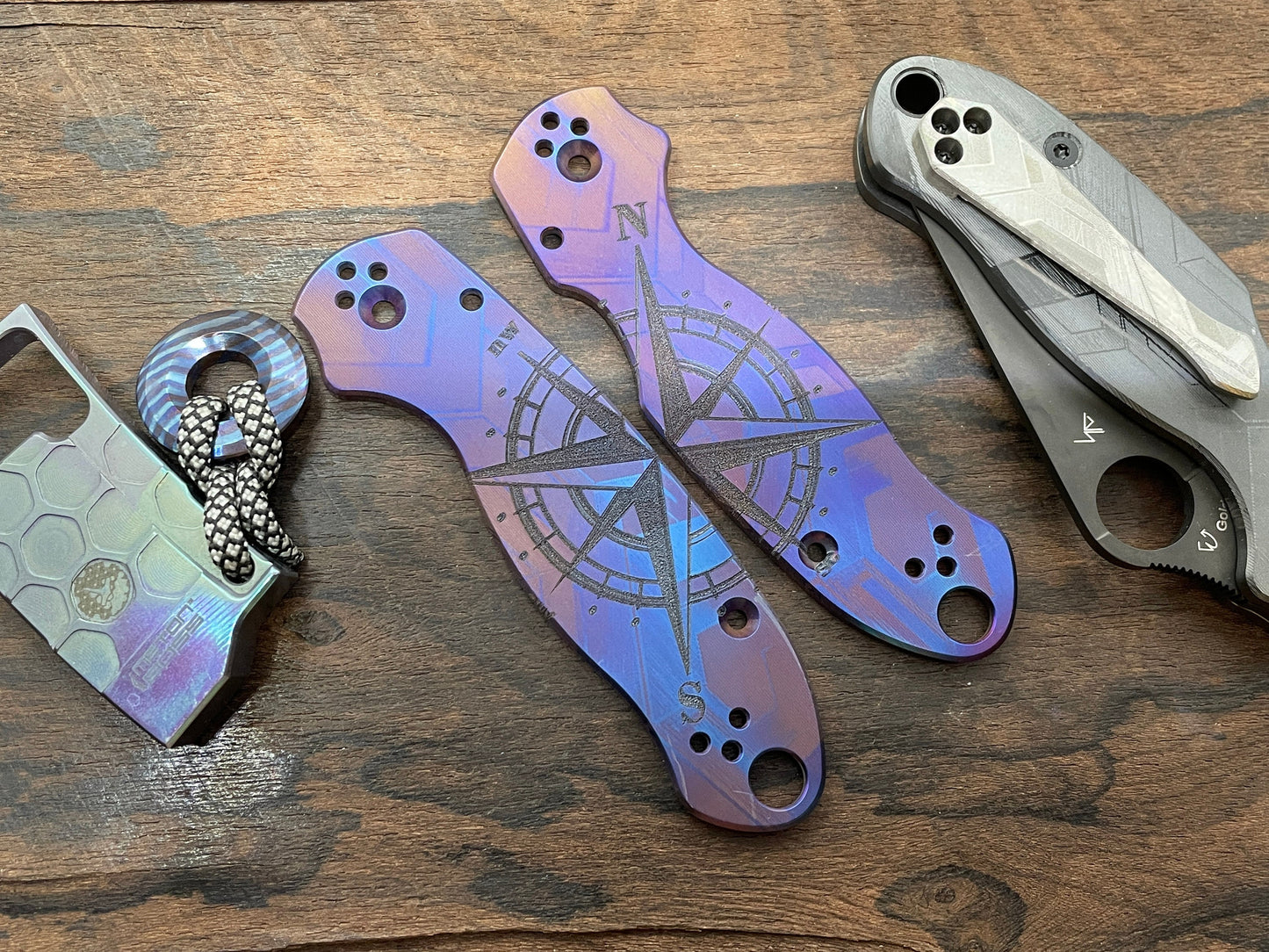 Flamed COMPASS engraved Titanium Scales for Spyderco Para 3