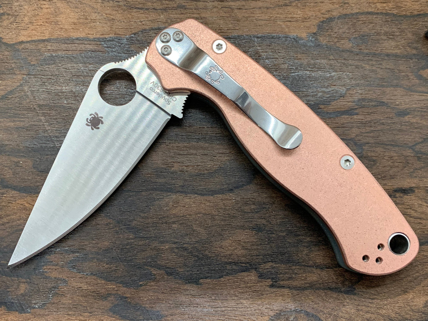 Battleworn TOPO engraved Copper Scales for Spyderco Paramilitary 2 PM2