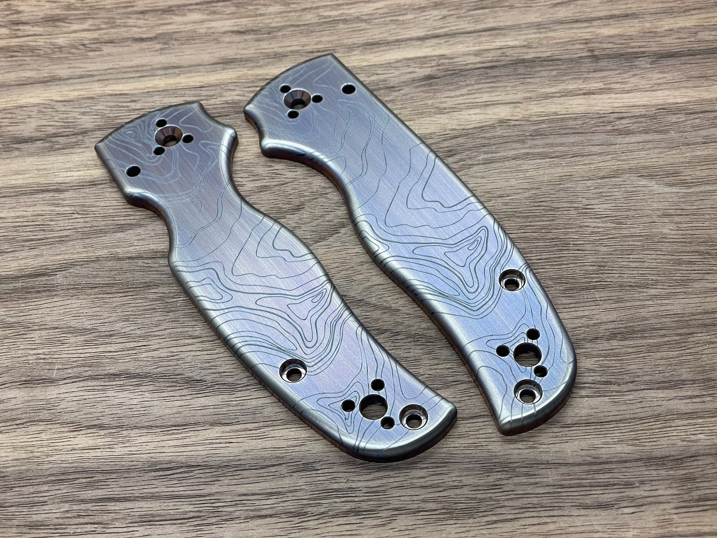 TOPO Blue Ano Brushed Titanium Scales for SHAMAN Spyderco
