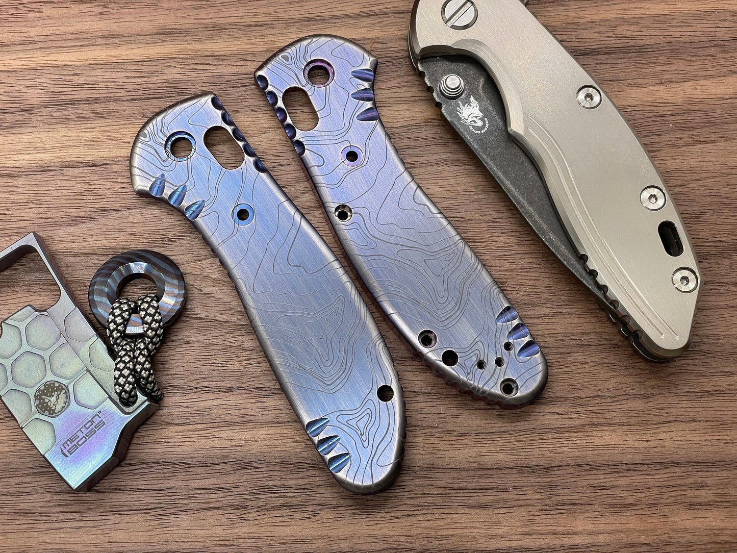 TOPO Blue Ano Brushed Titanium Scales for Benchmade GRIPTILIAN 551 & 550