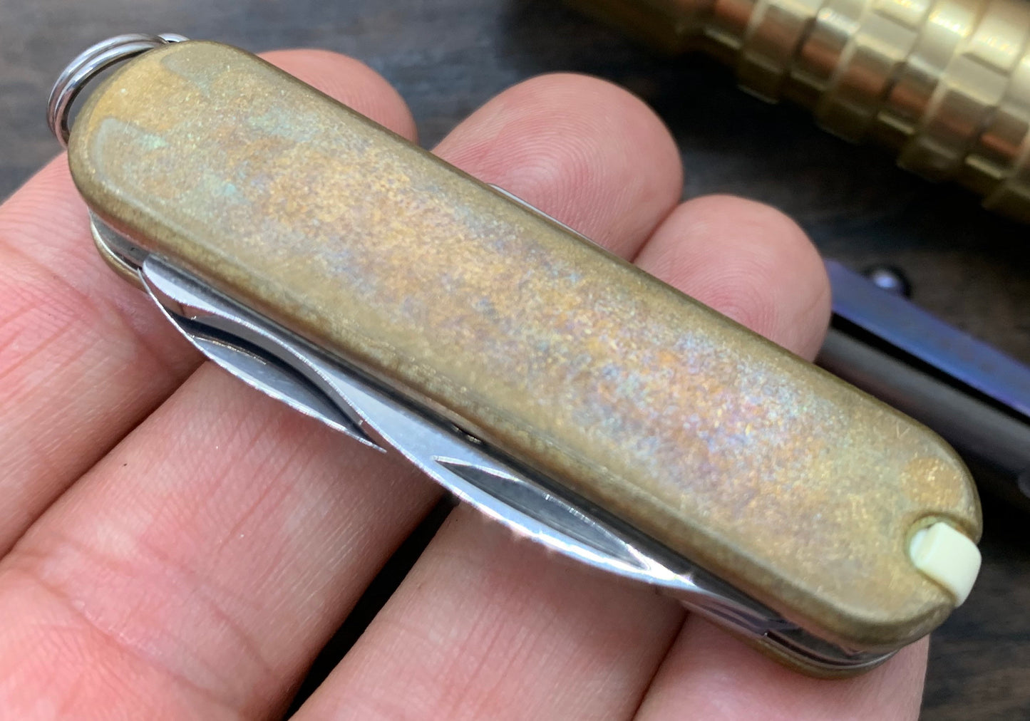 58mm Tumbled Brass Scales for Swiss Army SAK