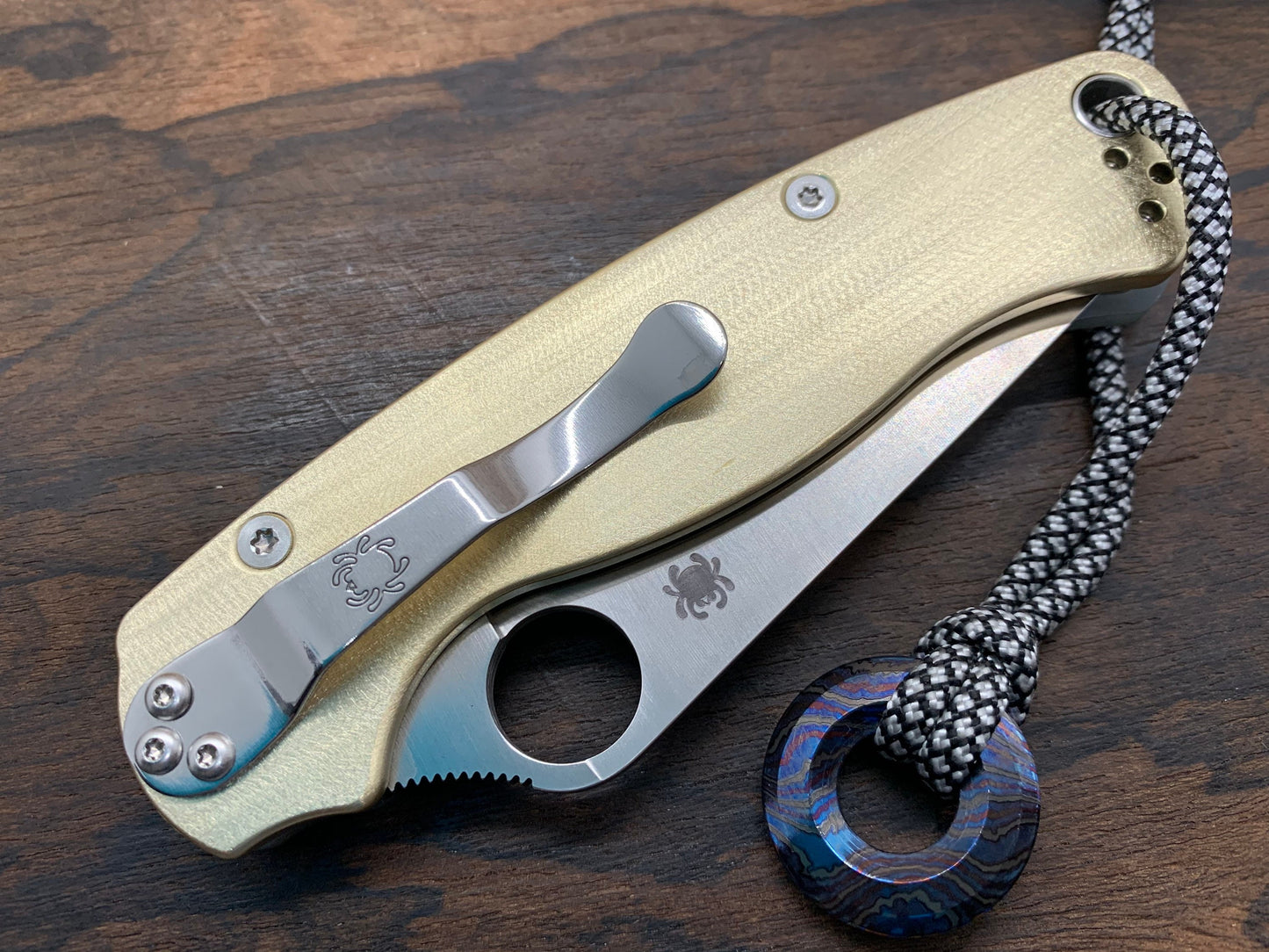 Proprietary Deep Brushed Brass Scales for Spyderco Paramilitary 2 PM2
