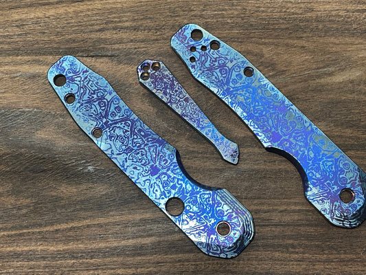 Blue ALIEN Heat ano engrv Titanium Scales for Spyderco SMOCK