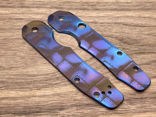 Flamed RIVETED AIRPLANE Titanium Scales for Spyderco SMOCK