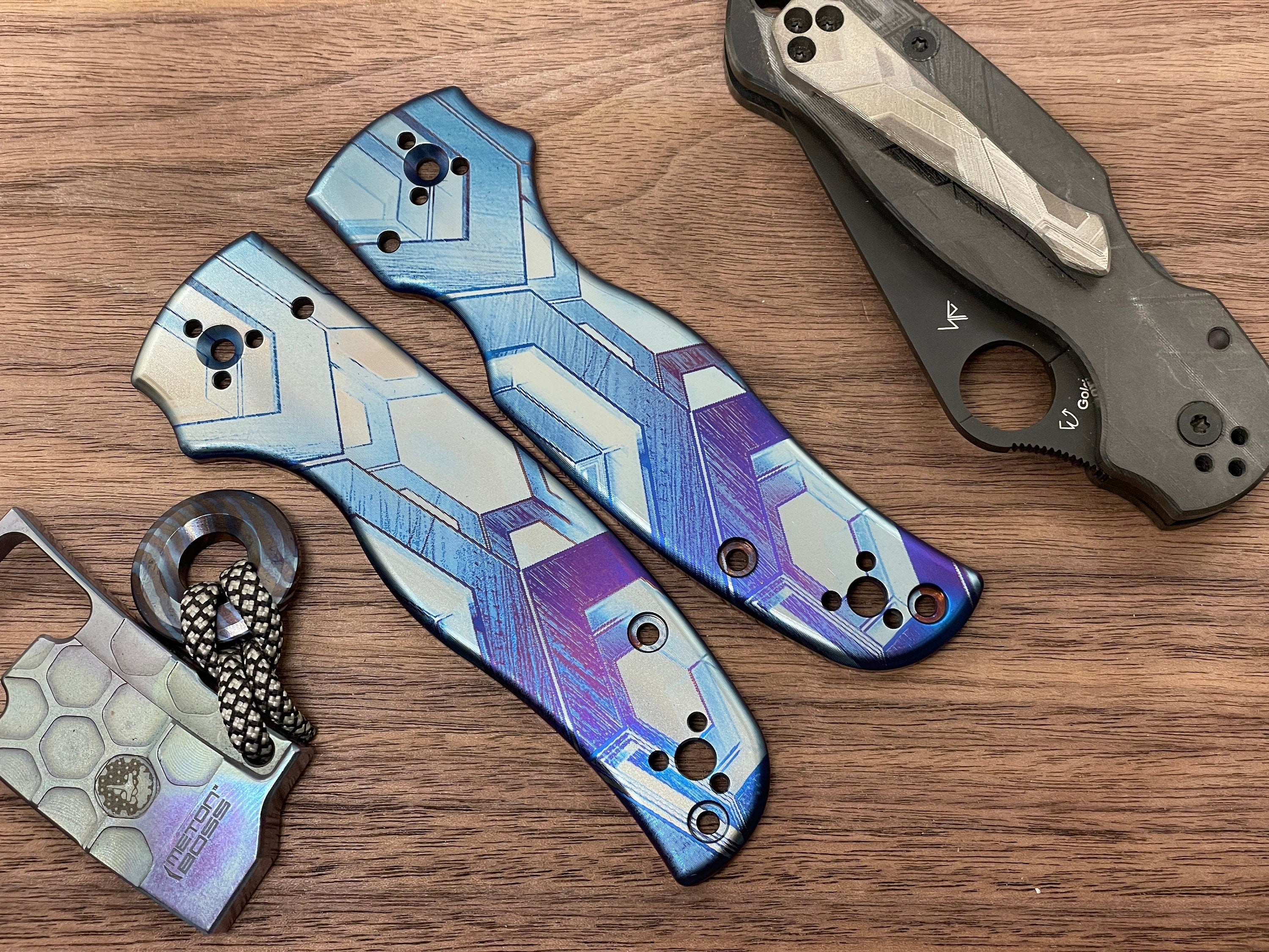 FALCON heat ano engraved Flamed Titanium Scales for SHAMAN Spyderco ...