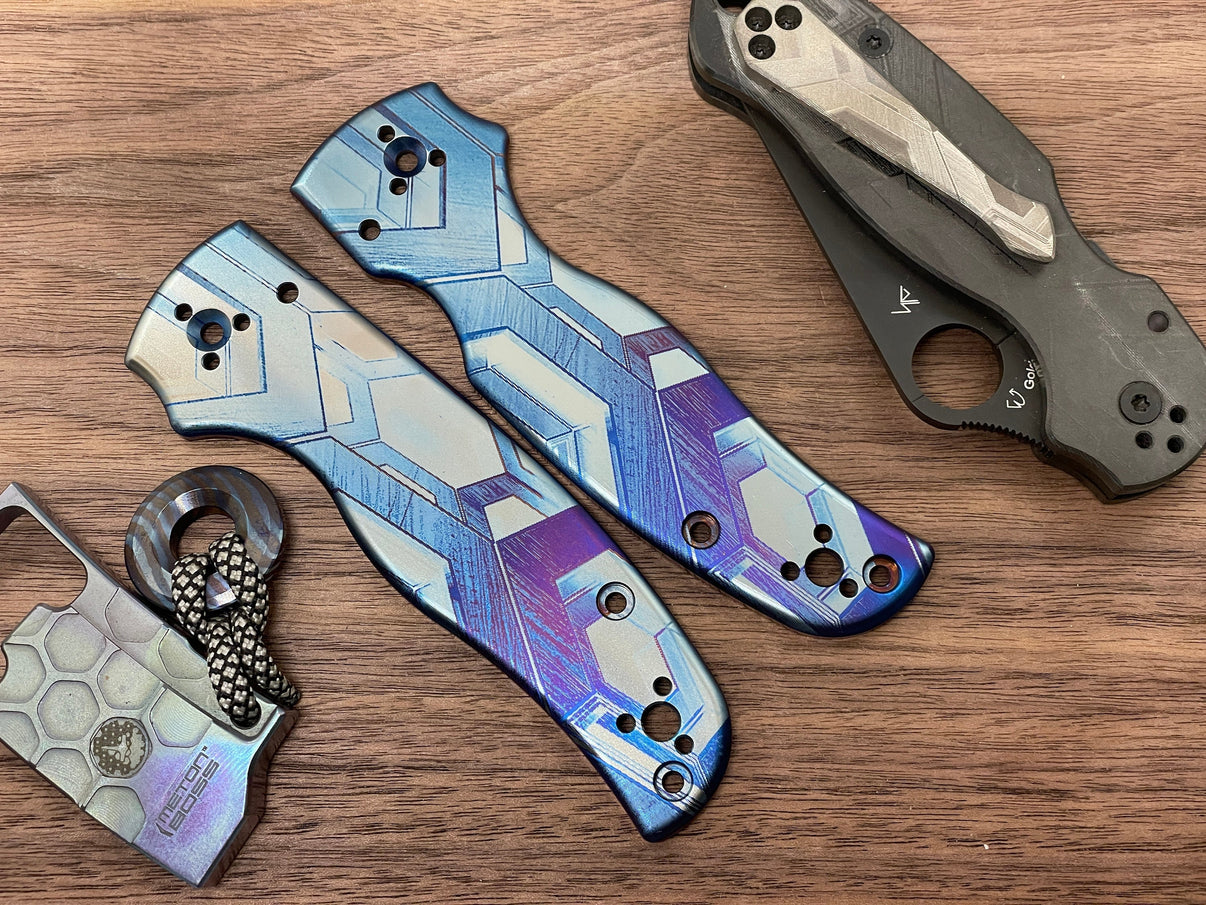 Falcon Heat Ano Engraved Flamed Titanium Scales For Shaman Spyderco 