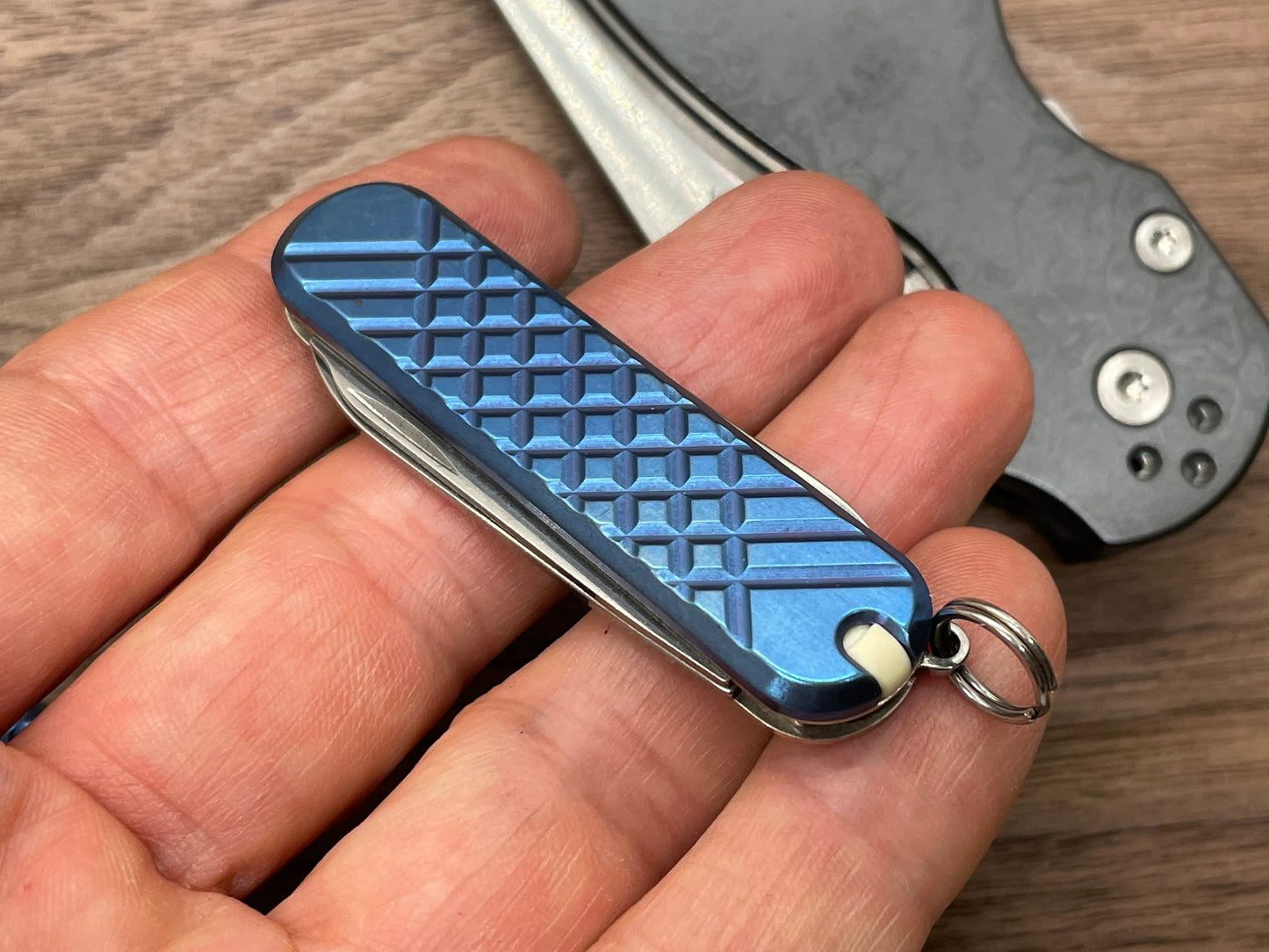 Stone Washed Blue ano FRAG Cnc milled 58mm Titanium Scales for Swiss Army SAK