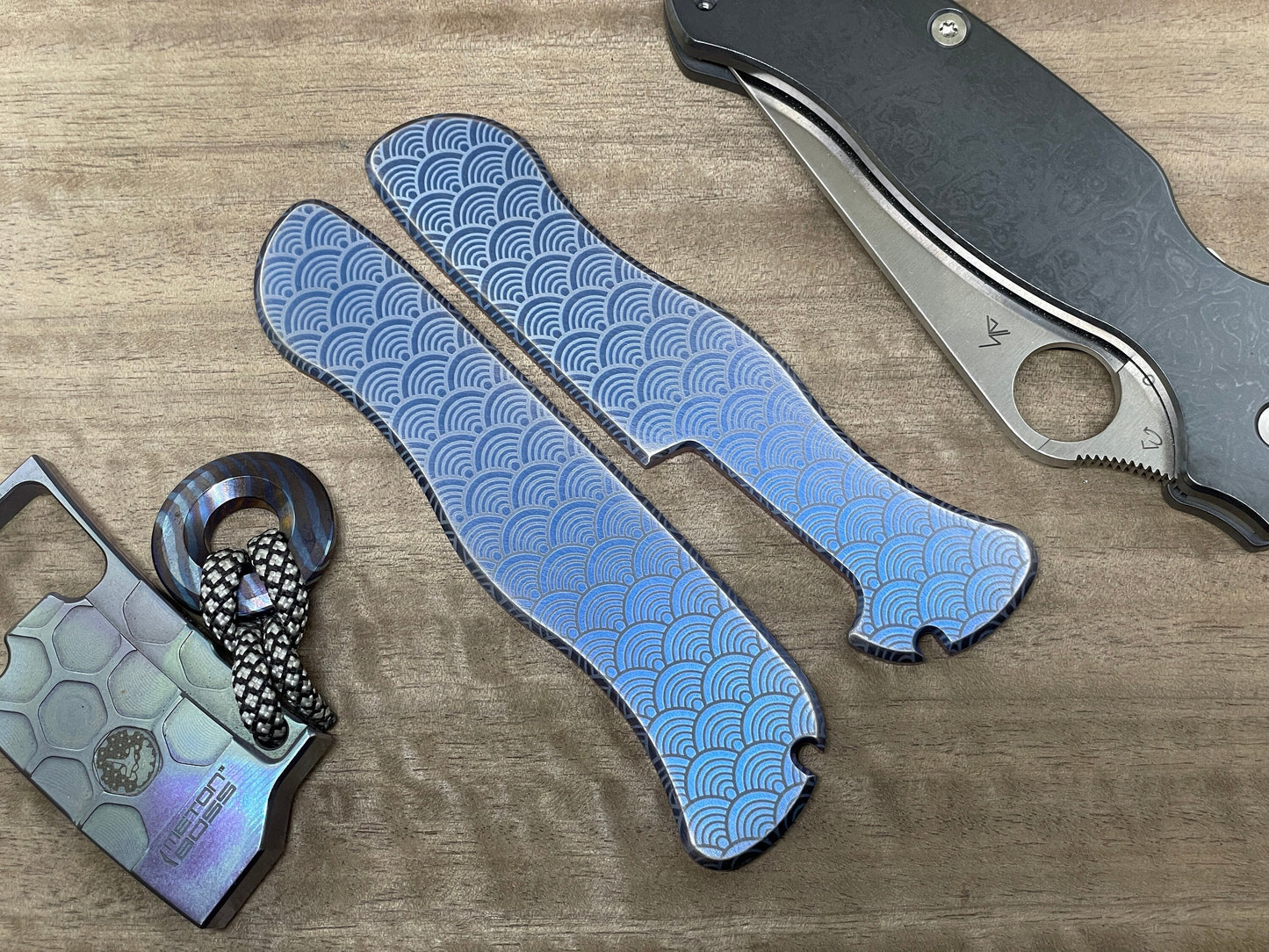111mm SEIGAIHA Blue ano Brushed Titanium Scales for Swiss Army SAK