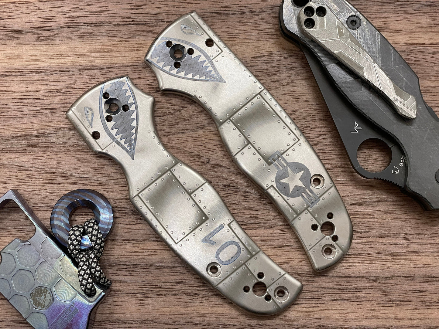 P40 RIVETED AIRPLANE Titanium Scales for SHAMAN Spyderco