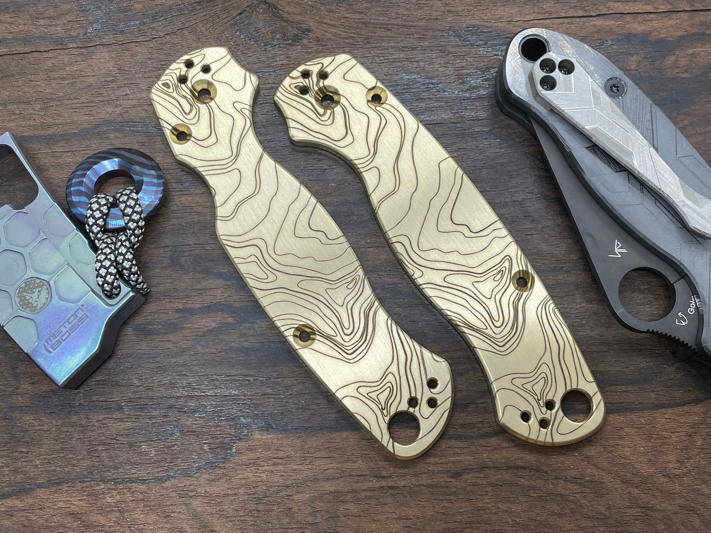 TOPO engraved Brass Scales for Spyderco Paramilitary 2 PM2