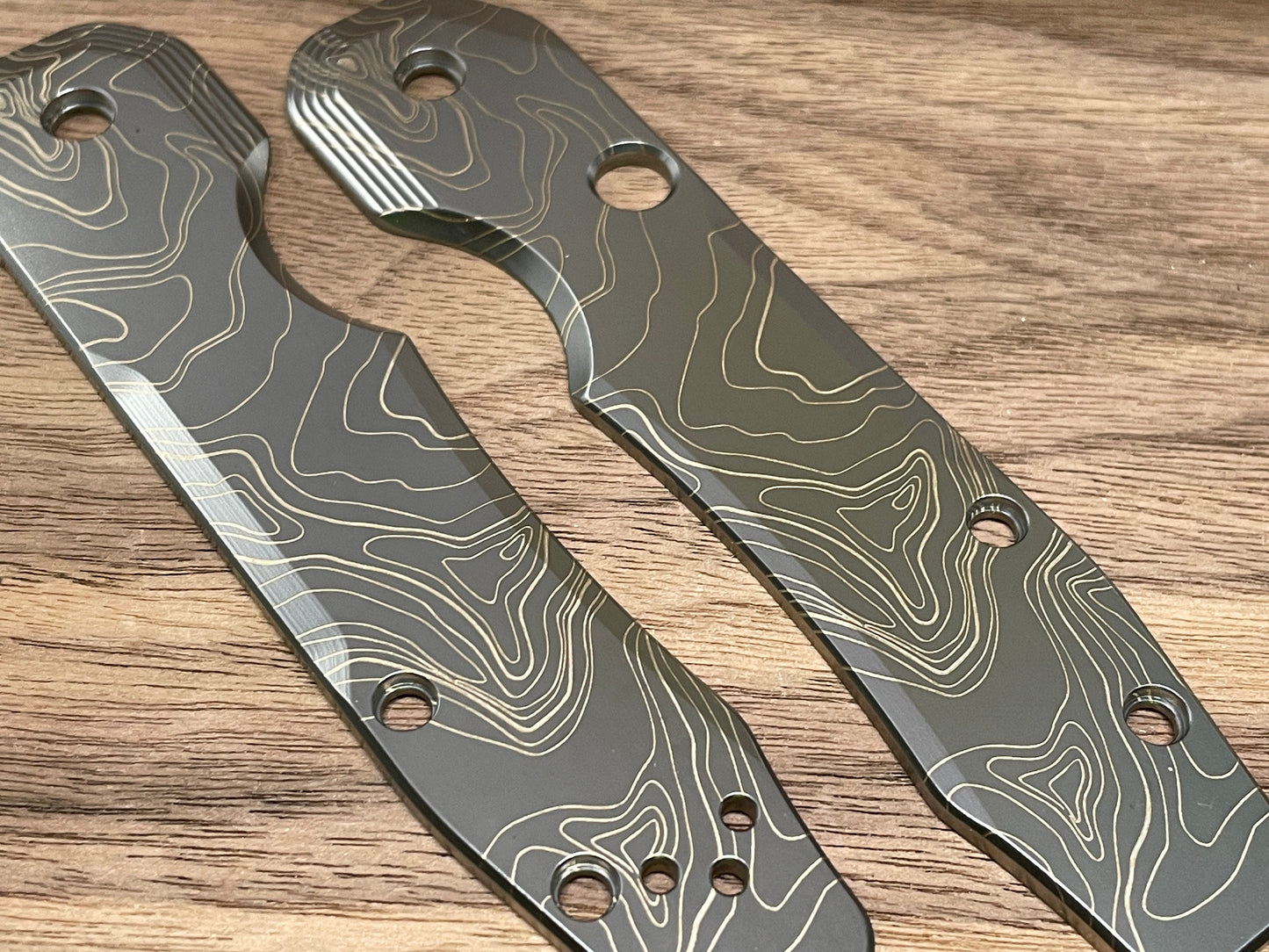 Black TOPO engraved Titanium Scales for Spyderco SMOCK