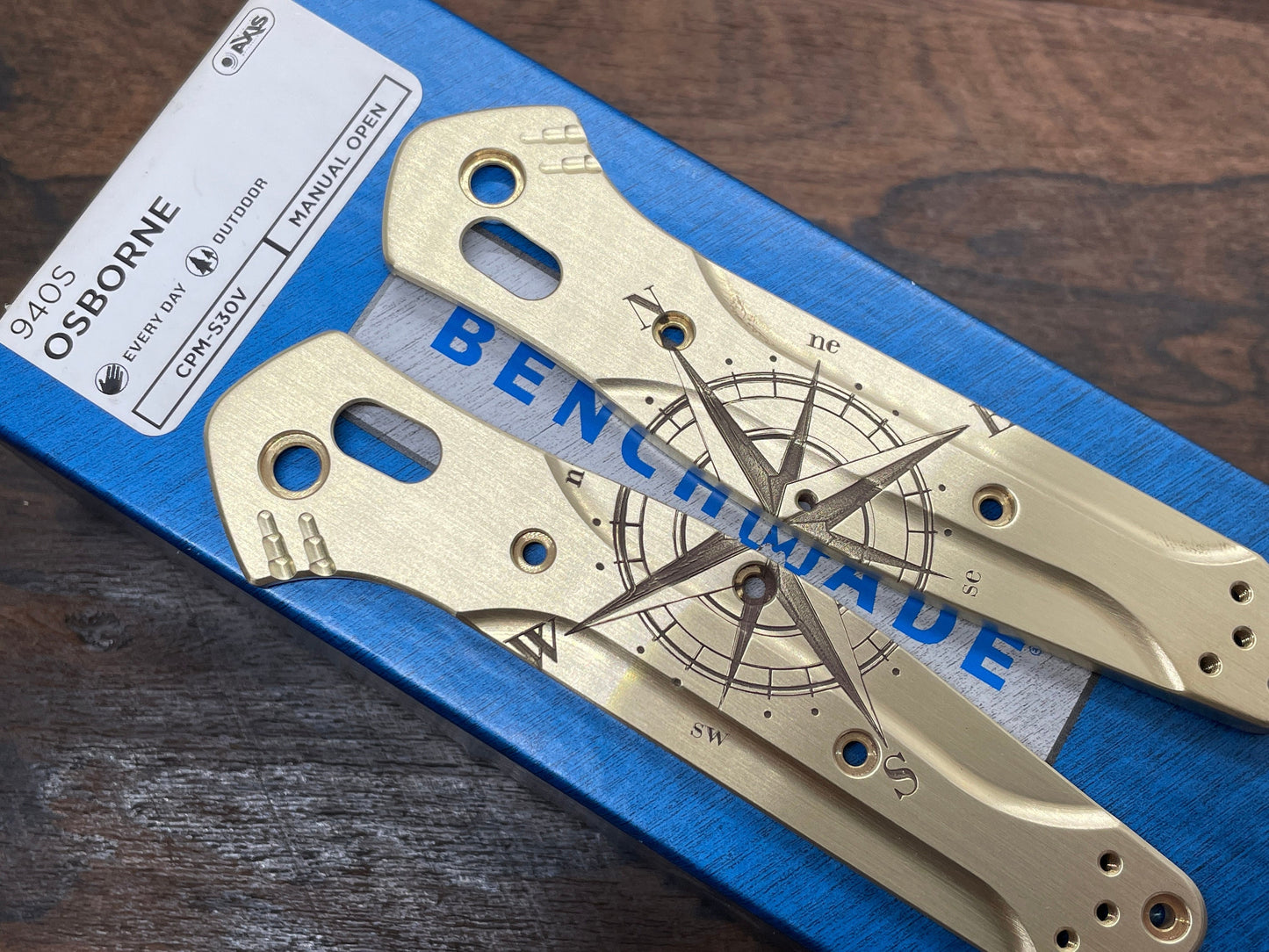 COMPASS engraved Brass Scales for Benchmade 940 Osborne