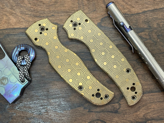 Bronze Anodized HONEYCOMB engraved Titanium Scales for SHAMAN Spyderco