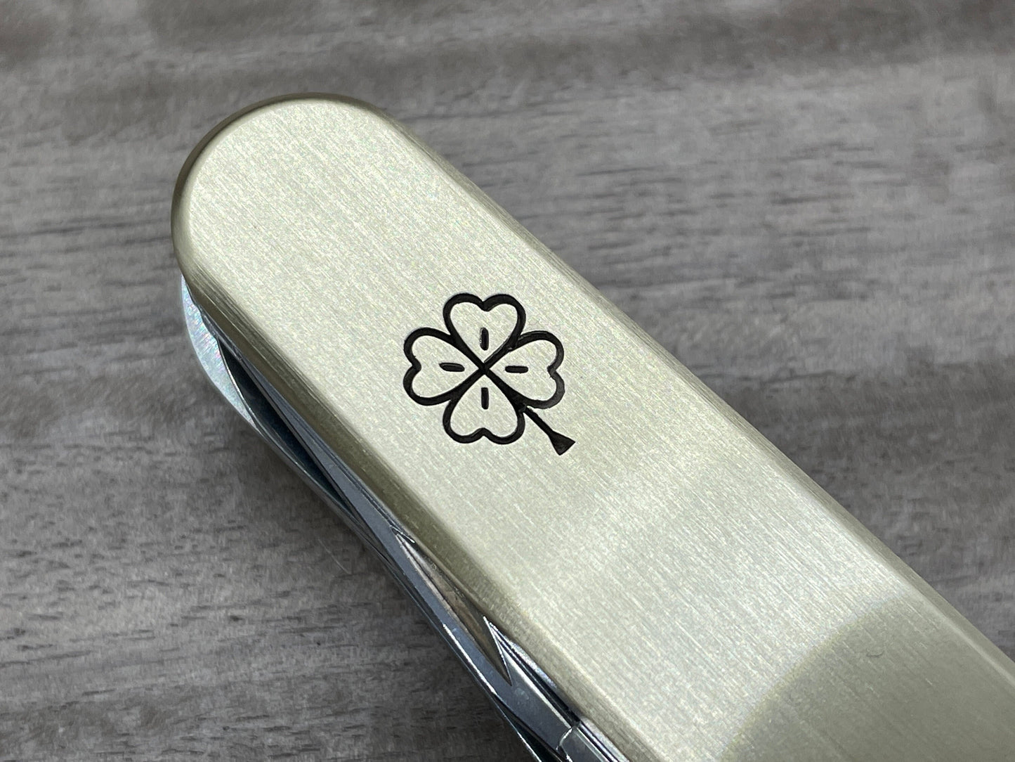 Brass CLOVER engraved 91mm Scales for Swiss Army SAK