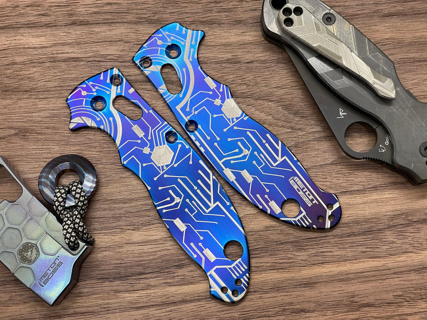 Flamed CIRCUIT Board engraved Titanium scales for Spyderco MANIX 2