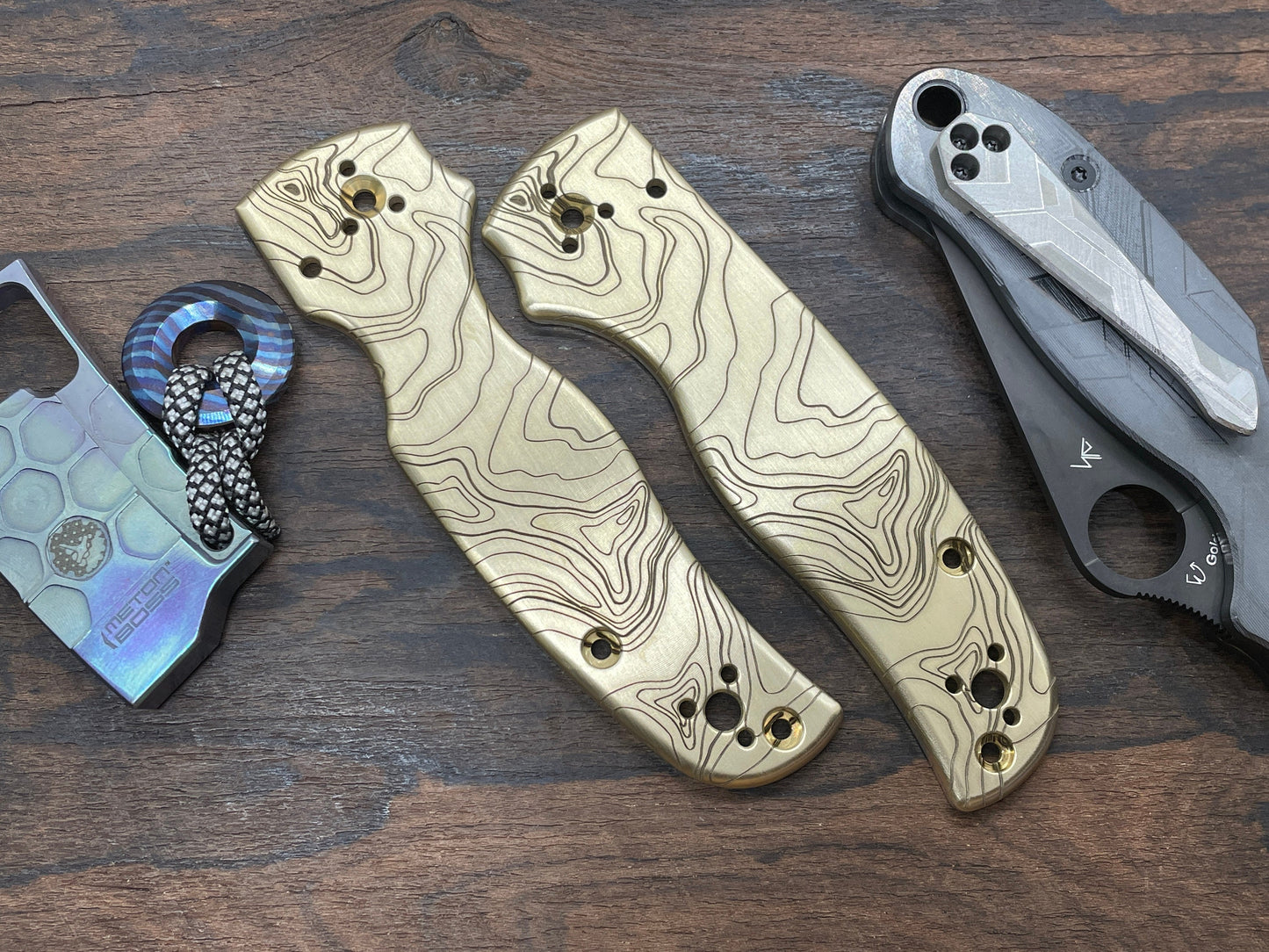 TOPO engraved Brass Scales for SHAMAN Spyderco