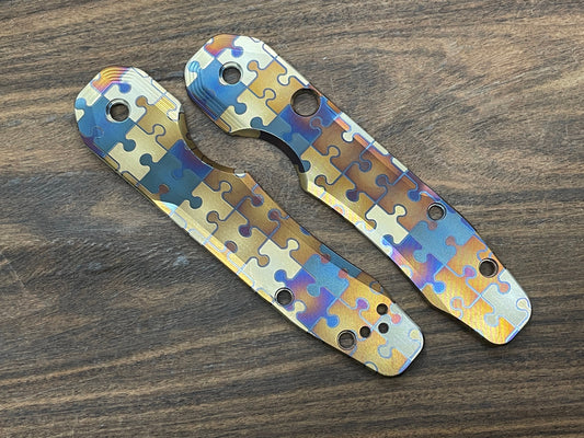 JIGSAW PUZZLES Heat ano engrv Titanium Scales for Spyderco SMOCK