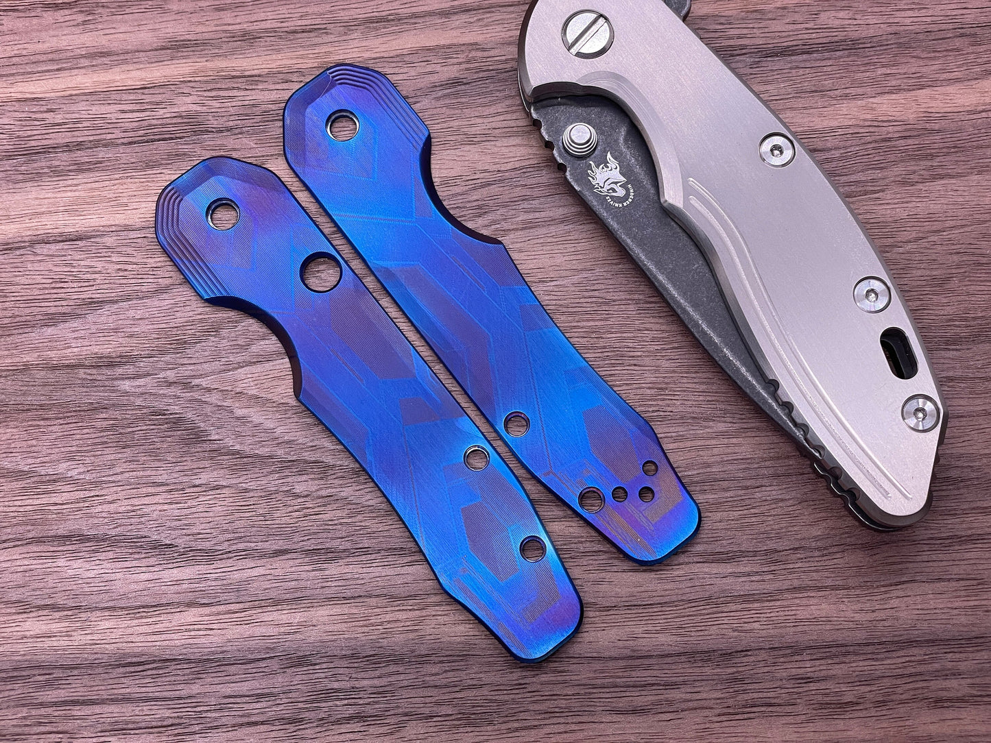 Flamed FALCON engraved Titanium Scales for Spyderco SMOCK