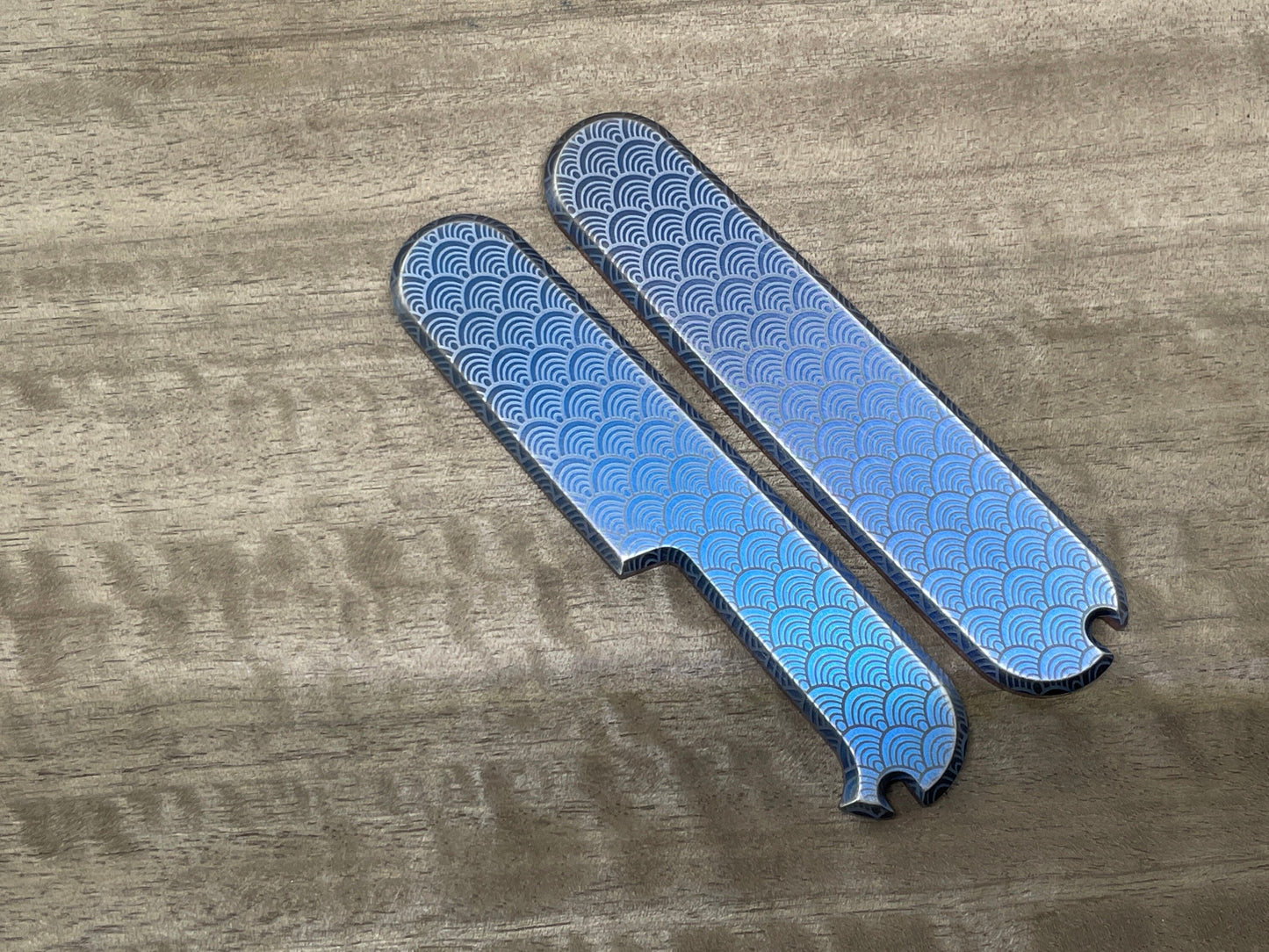 SEIGAIHA Blue ano Brushed 91mm Titanium Scales for Swiss Army SAK