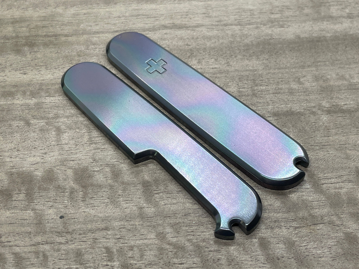 Oil Slick + logo ZIRCONIUM 91mm Scales for Swiss Army SAK