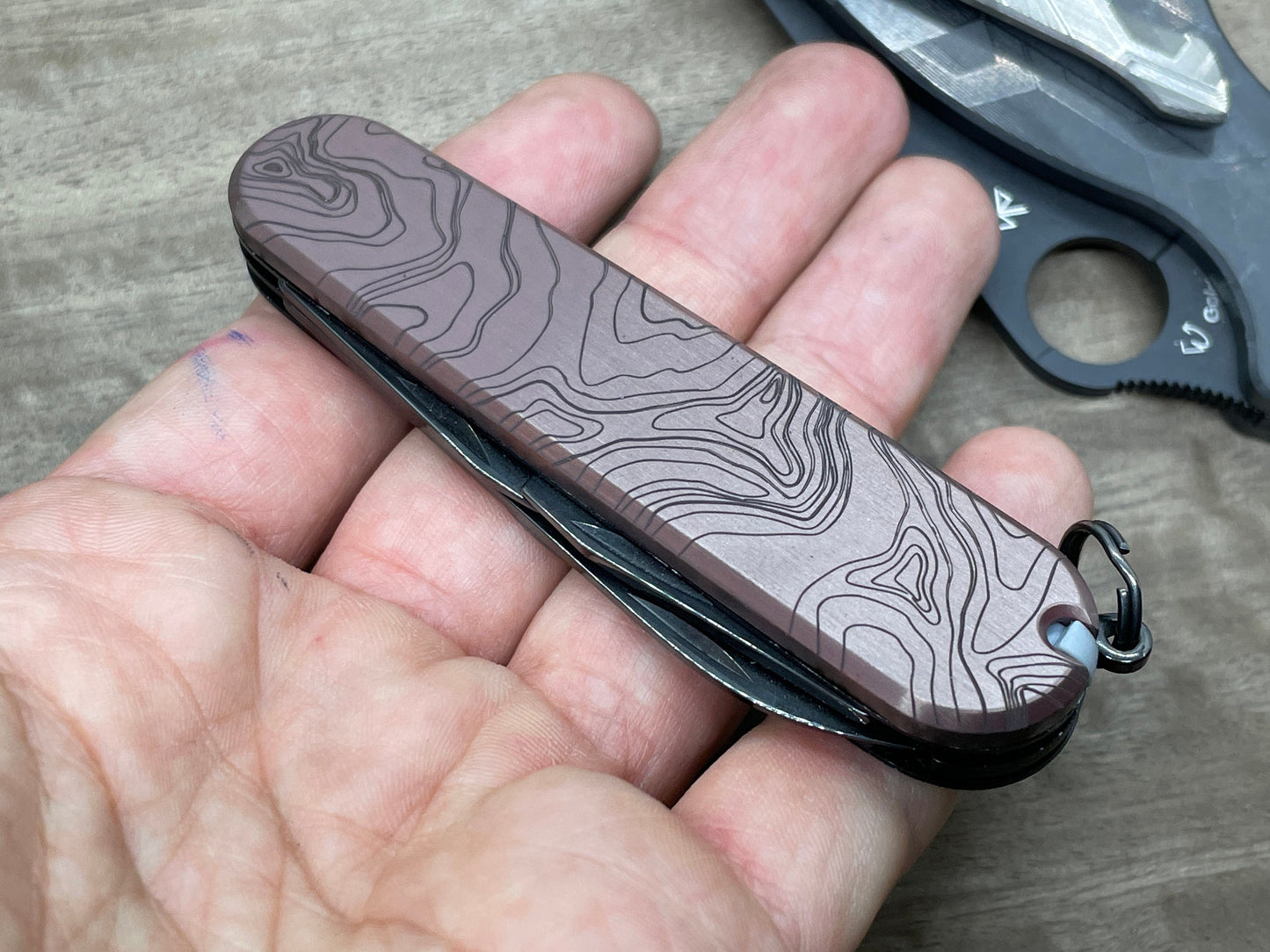 TOPO Aged engraved 91mm Copper Scales for Swiss Army SAK