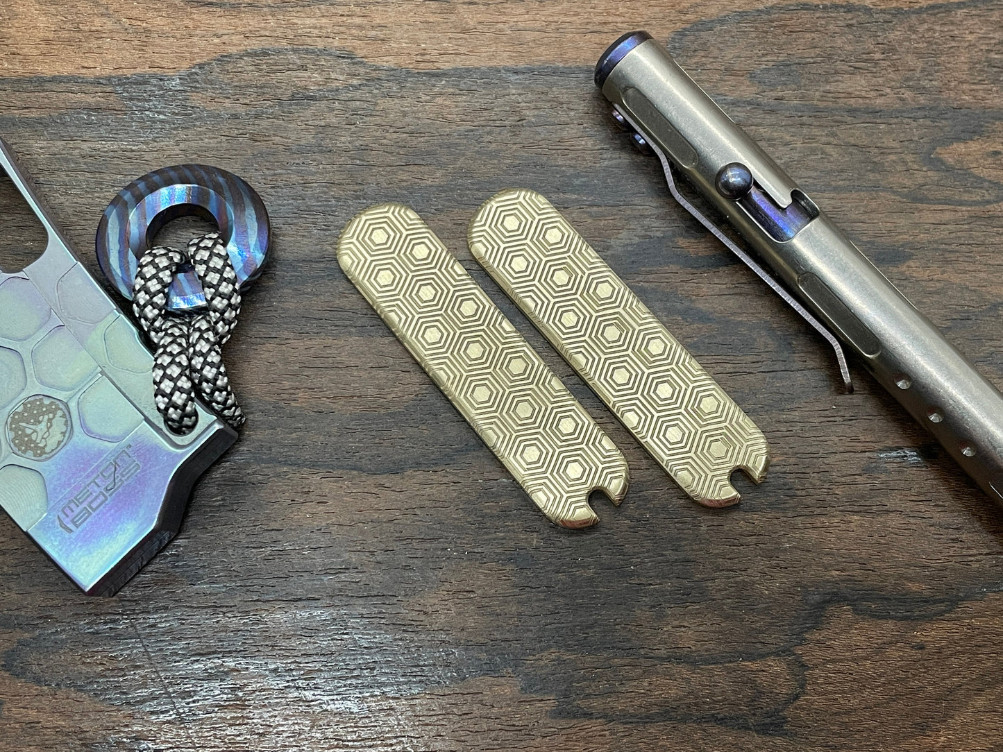 HONEYCOMB engraved 58mm Brass Scales for Swiss Army SAK