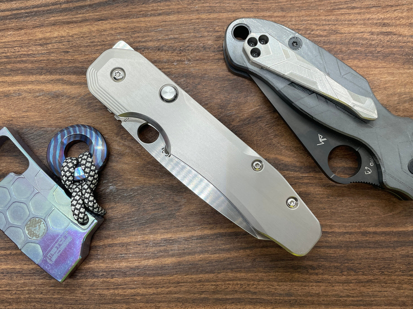 Black TOPO engraved Titanium Scales for Spyderco SMOCK