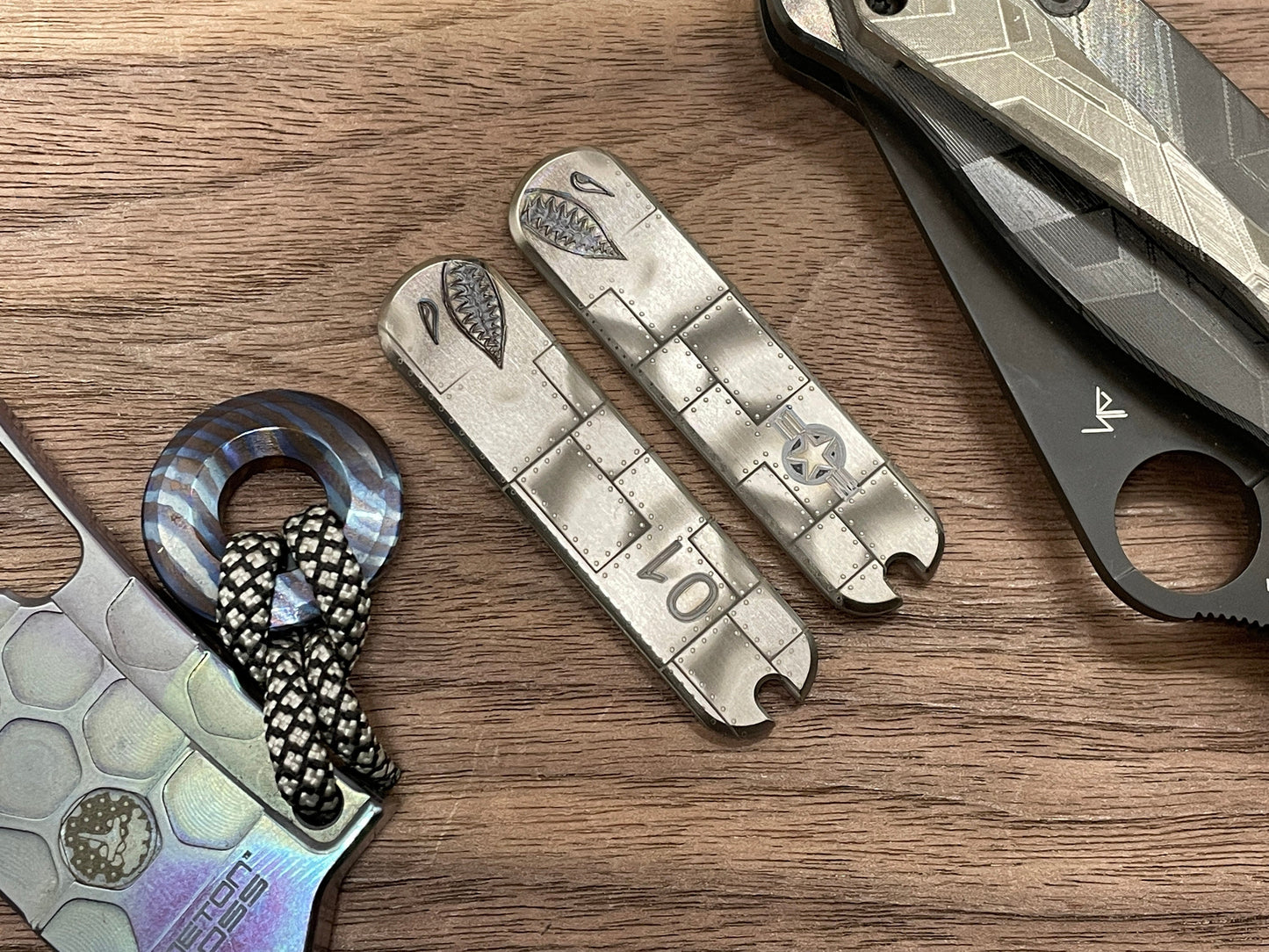 P40 RIVETED engraved 58mm Titanium Scales for Swiss Army SAK