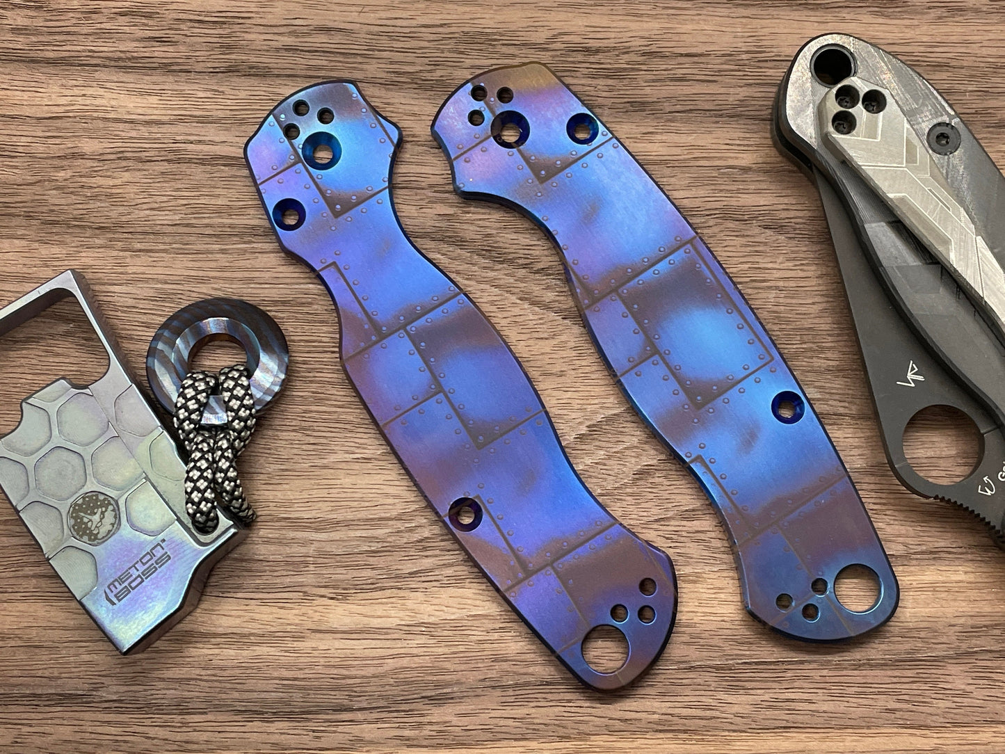 Flamed RIVETED AIRPLANE Titanium scales for Spyderco Paramilitary 2 PM2