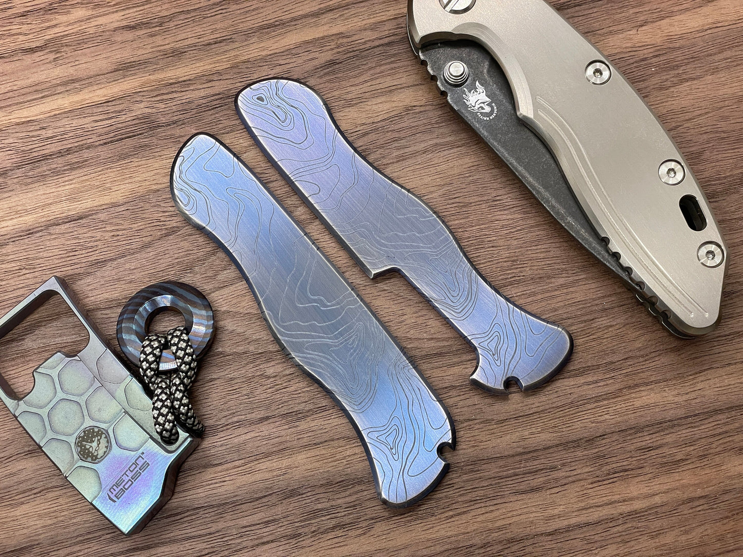 TOPO engraved Blue Ano Brushed Titanium Scales for Swiss Army SAK 111mm