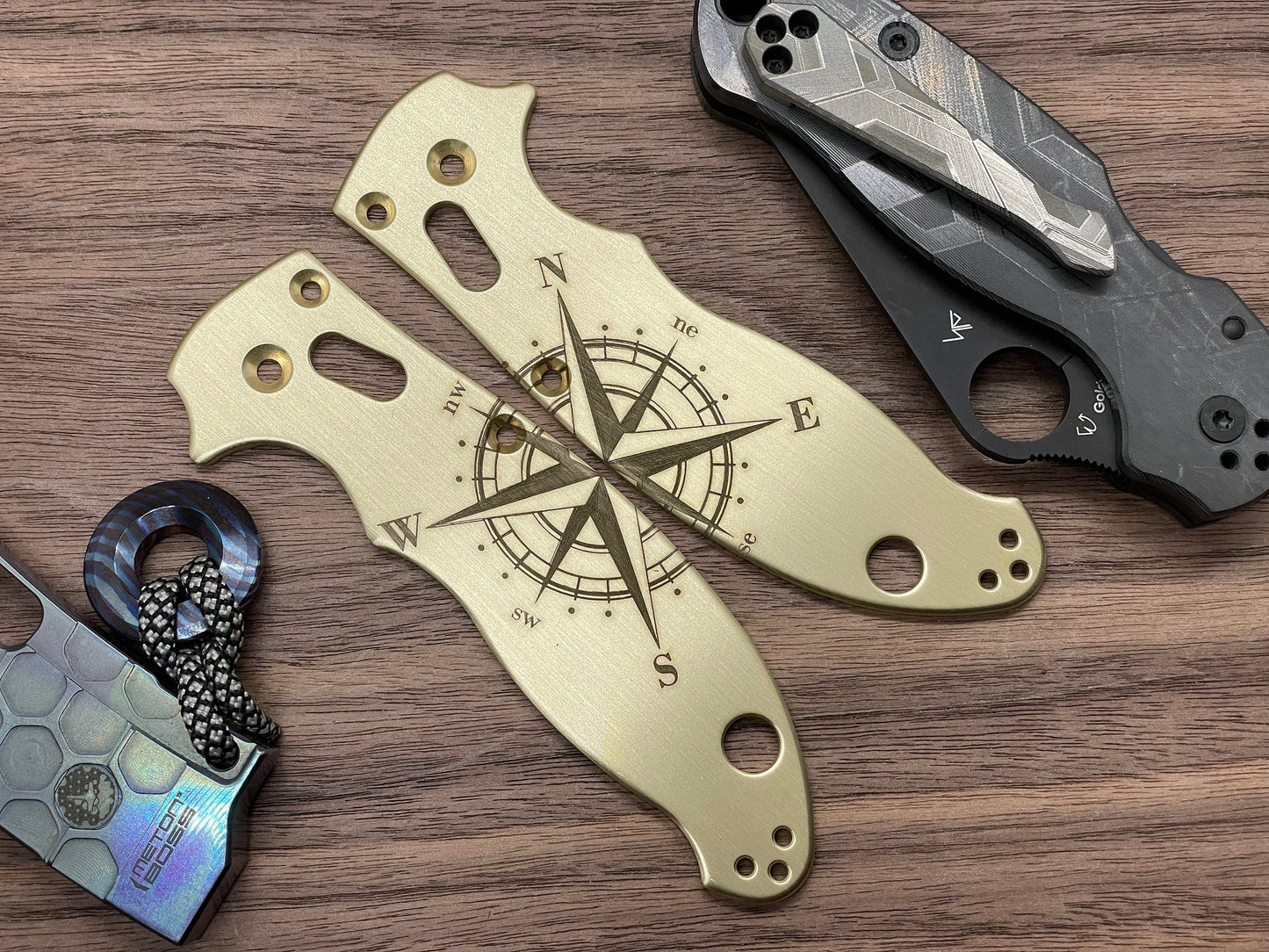 COMPASS engraved Brass scales for Spyderco MANIX 2