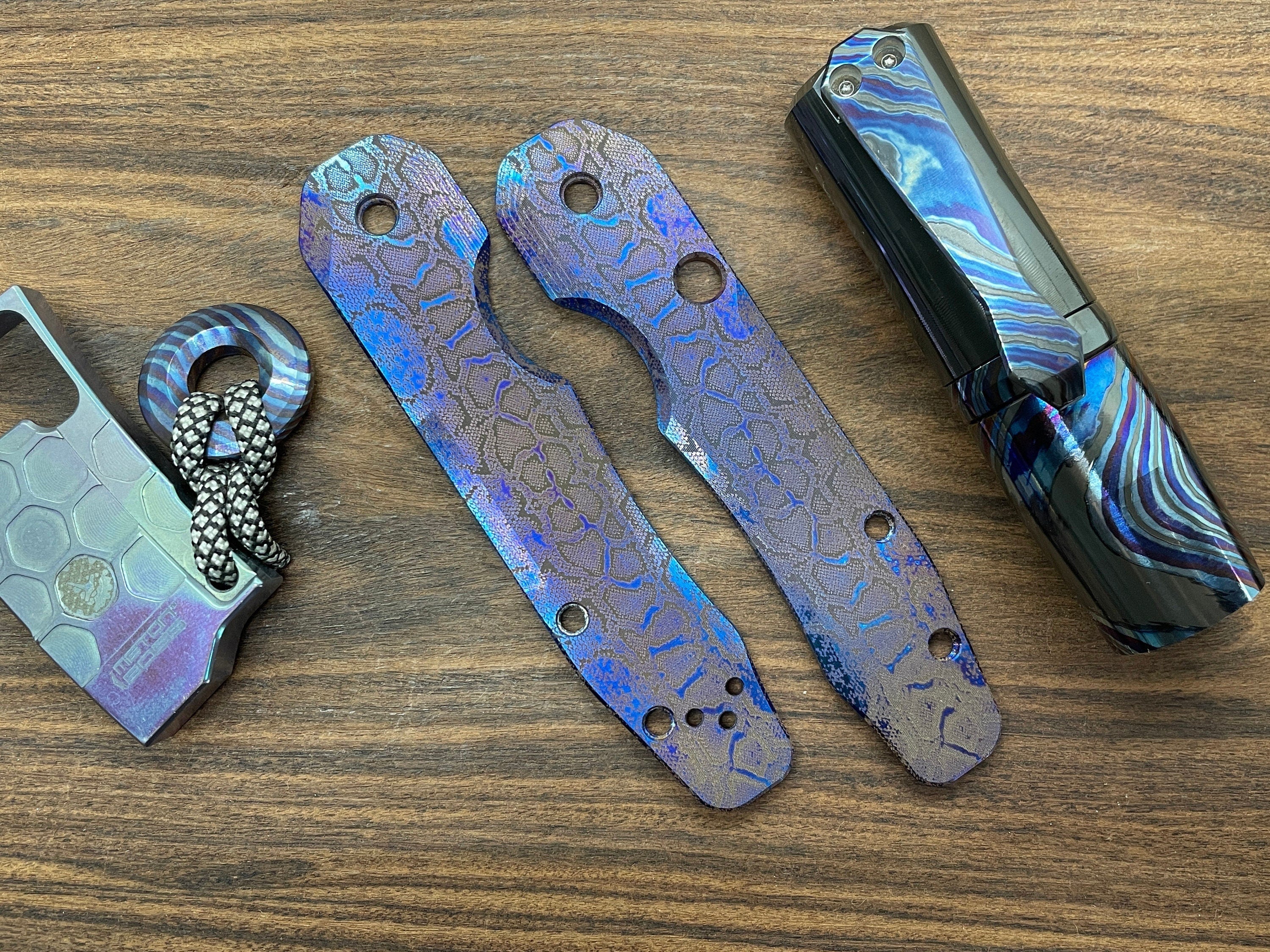 Flamed REPTILIAN Titanium Scales for Spyderco SMOCK – Metonboss