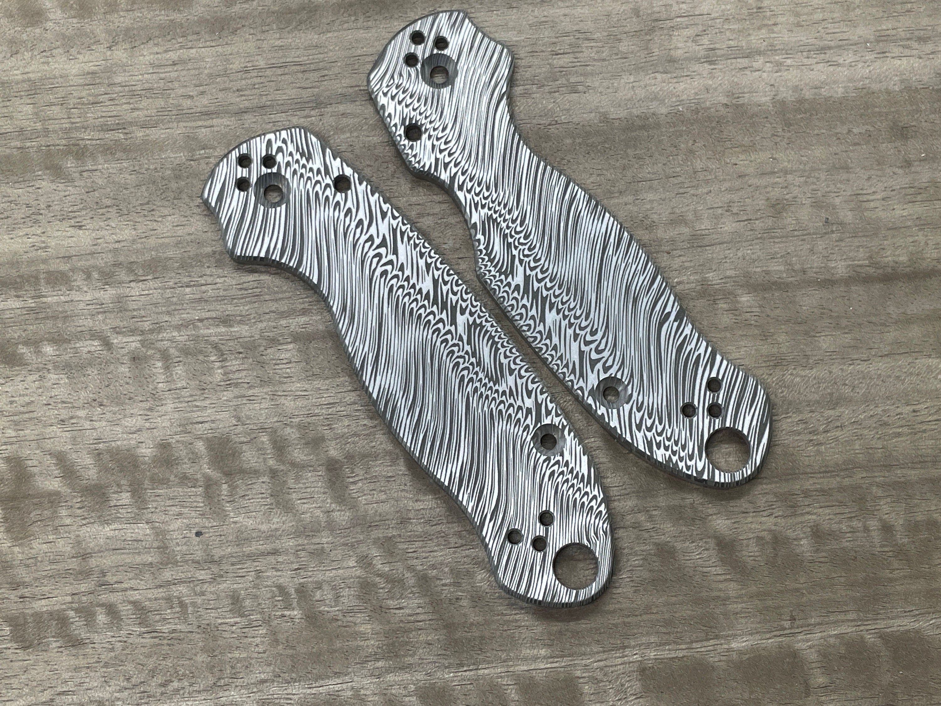 DAMASTEEL pattern engraved Titanium Scales for Spyderco PM2