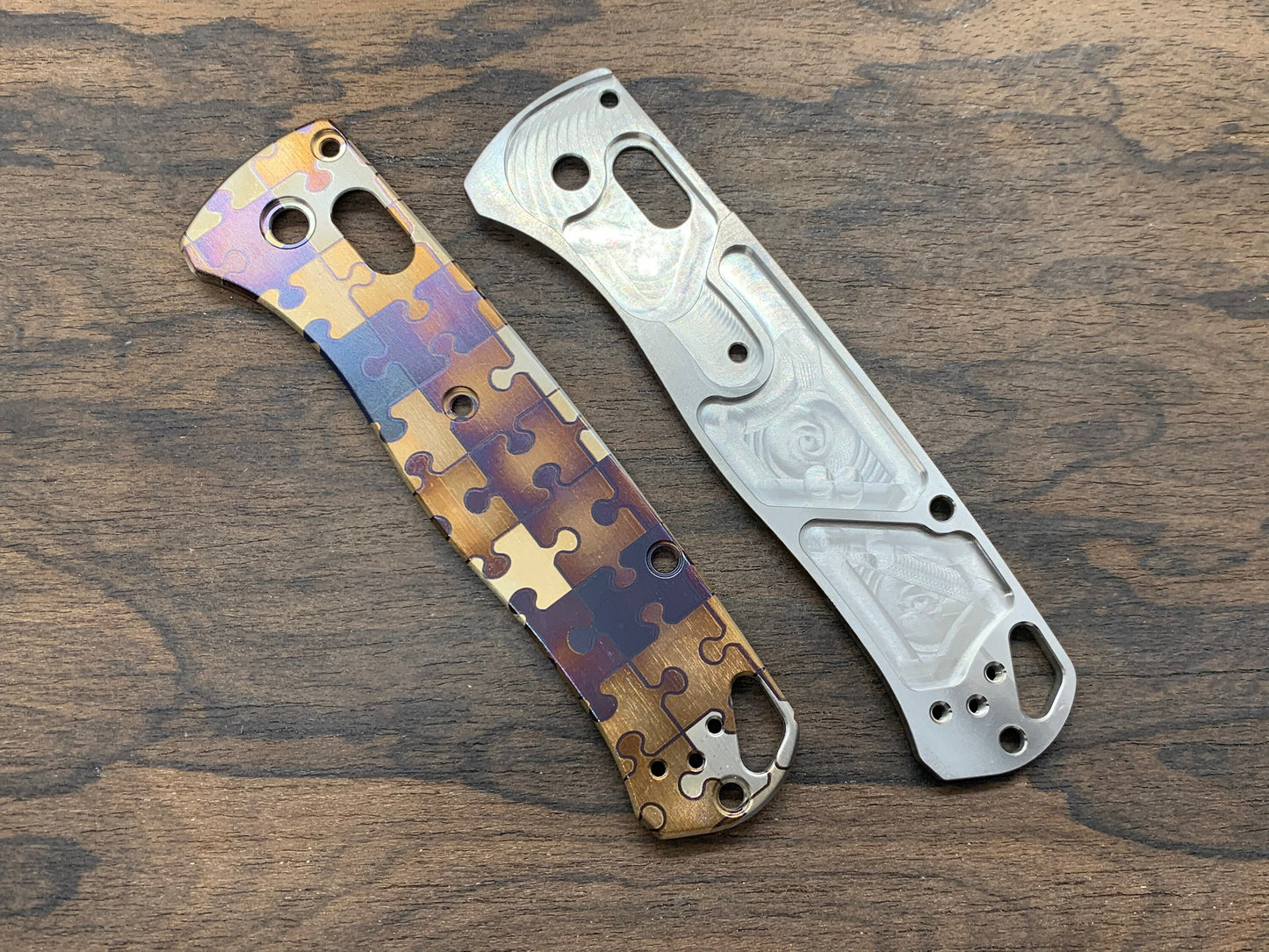 JIGSAW PUZZLES heat ano engraved Titanium Scales for Benchmade Bugout 535