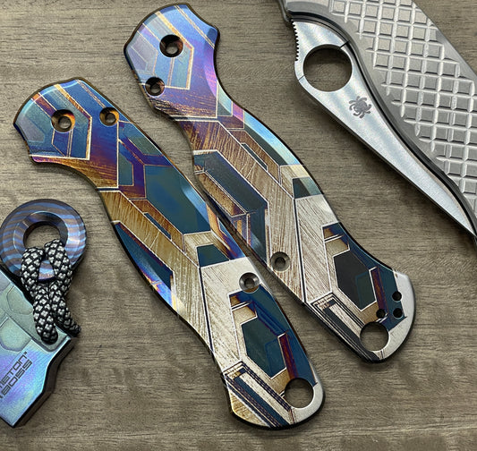 FALCON heat ano engraved Titanium scales for Spyderco Paramilitary 2 PM2