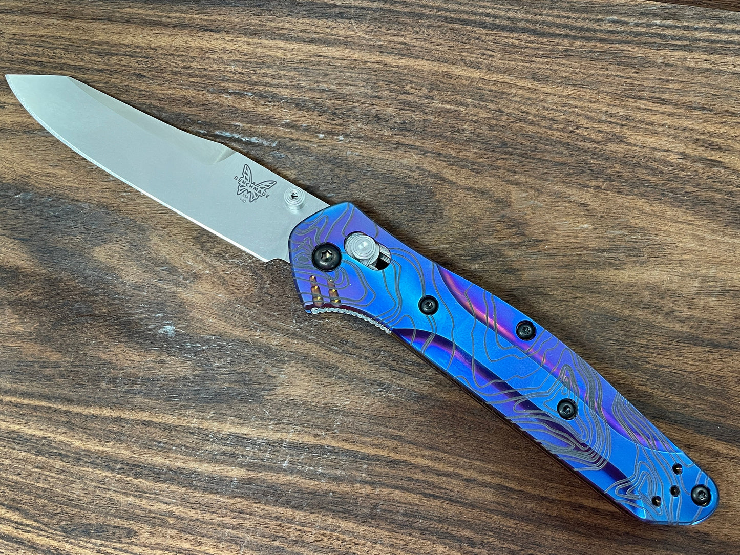 Battleworn TOPO engraved Titanium Scales for Benchmade 940 Osborne