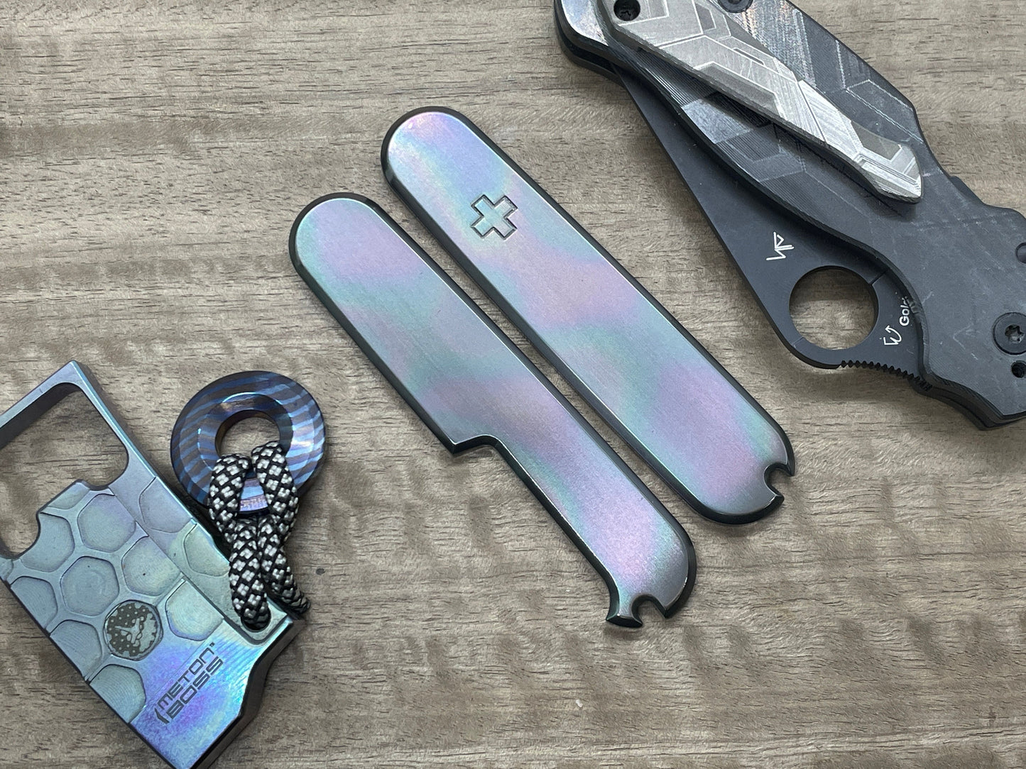 Oil Slick + logo ZIRCONIUM 91mm Scales for Swiss Army SAK