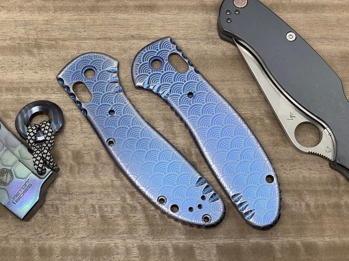 SEIGAIHA Blue Ano Brushed Titanium Scales for Benchmade GRIPTILIAN 551 & 550