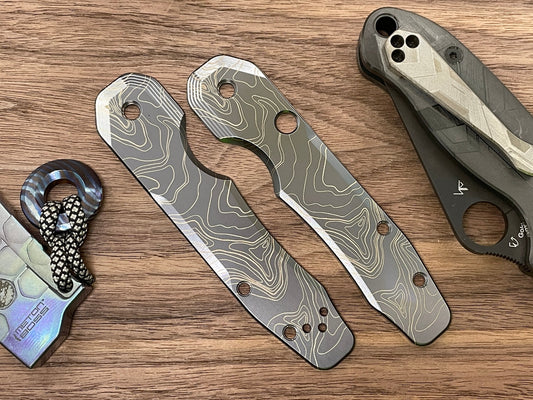 Black TOPO engraved Titanium Scales for Spyderco SMOCK